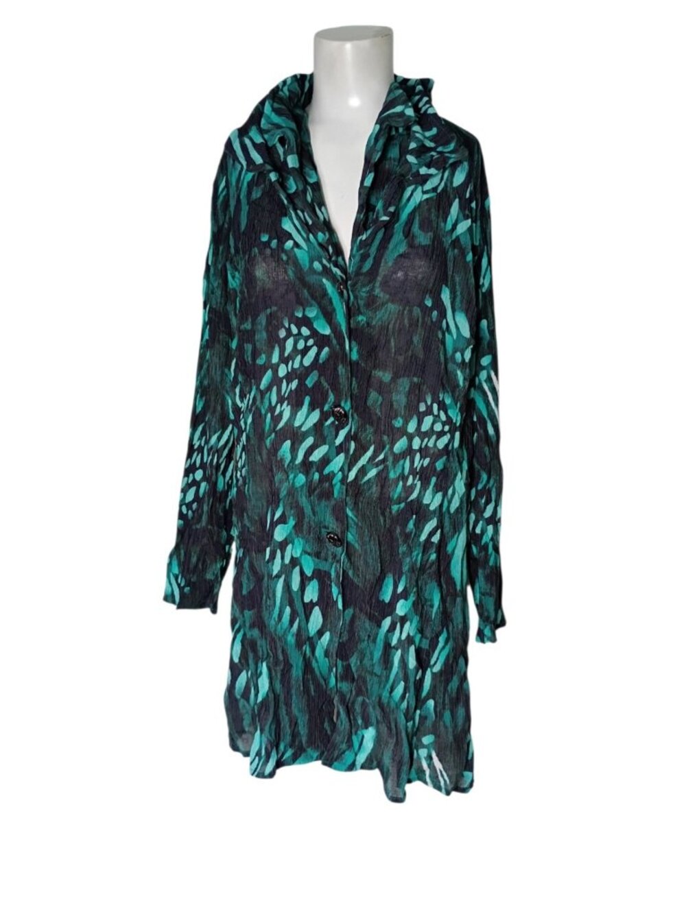 Ming Wang Gauze Button Up Tunic Top L Wired Collar Whimsigoth Earthy Office